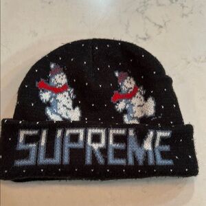 Supreme Black Beanie with Snowman Design